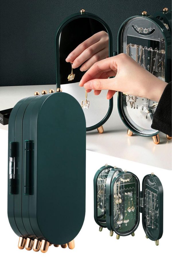 Screen Folding Jewelry Box (40*23*2cm) Jewellery Box Organiser With Mirror