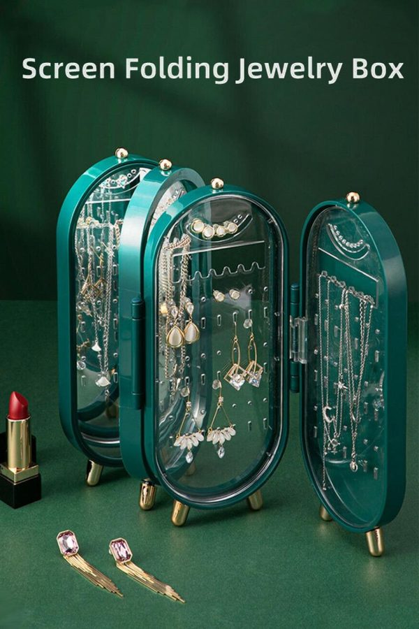 Screen Folding Jewelry Box (40*23*2cm) Jewellery Box Organiser With Mirror